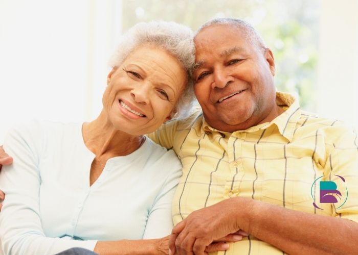 Senior living community with residents enjoying activities