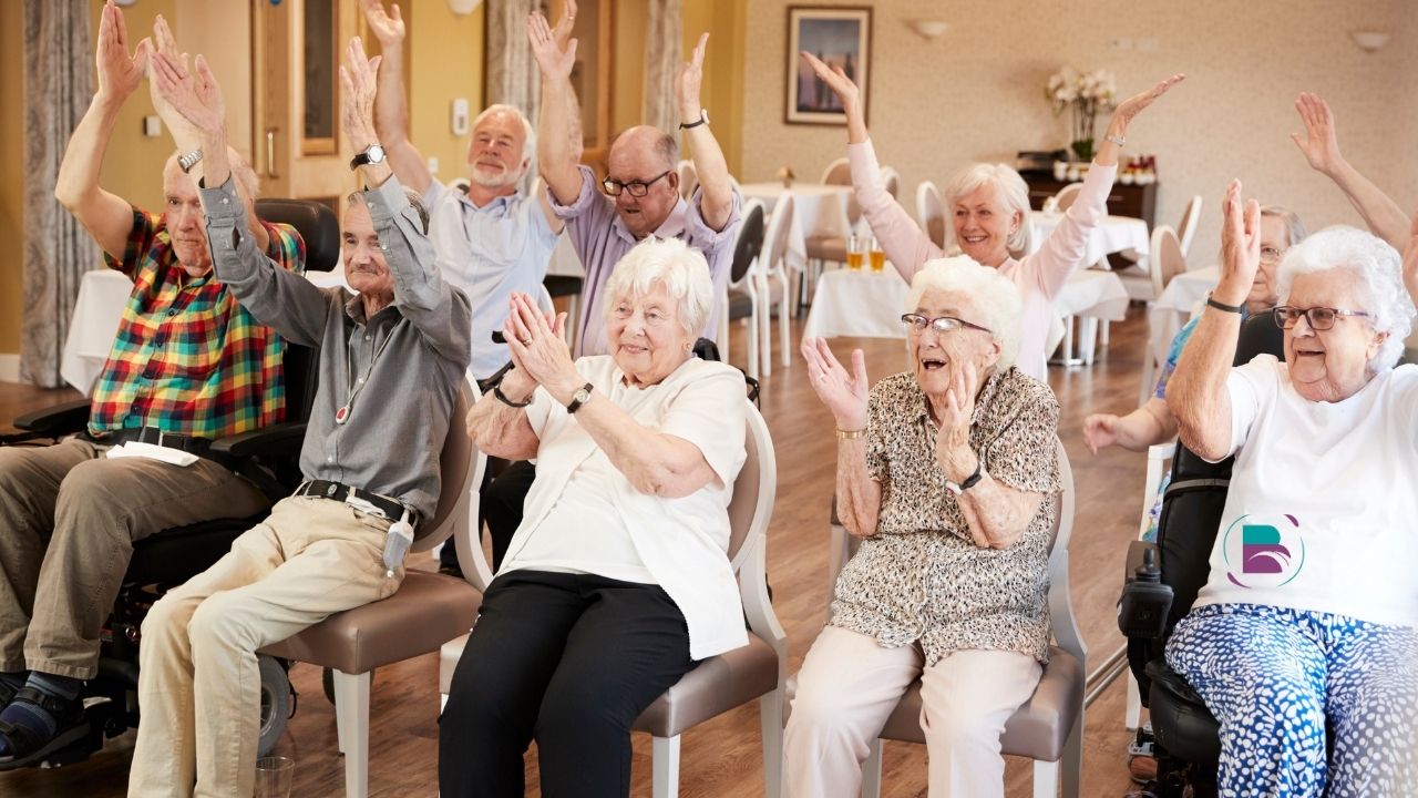 Assisted living community exterior showing welcoming entrance and common areas