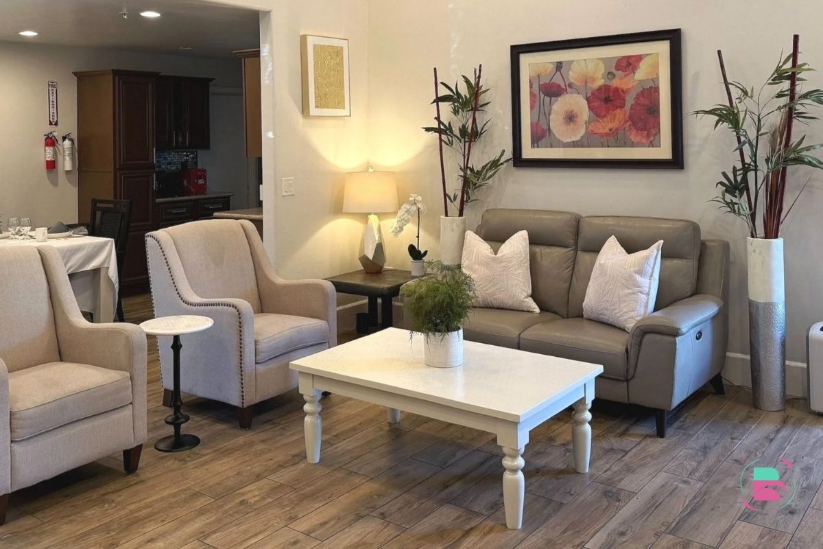 Cozy living room common area in care home
